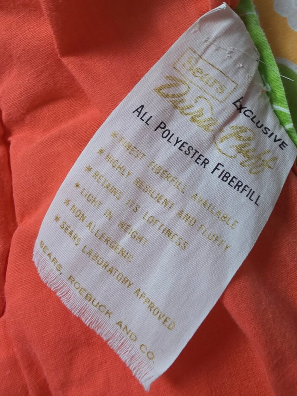 VTG 1970s Sears Dura-Puff Floral Sleeping Bag Blanket Orange Pink Green Daisy - Picture 4 of 10